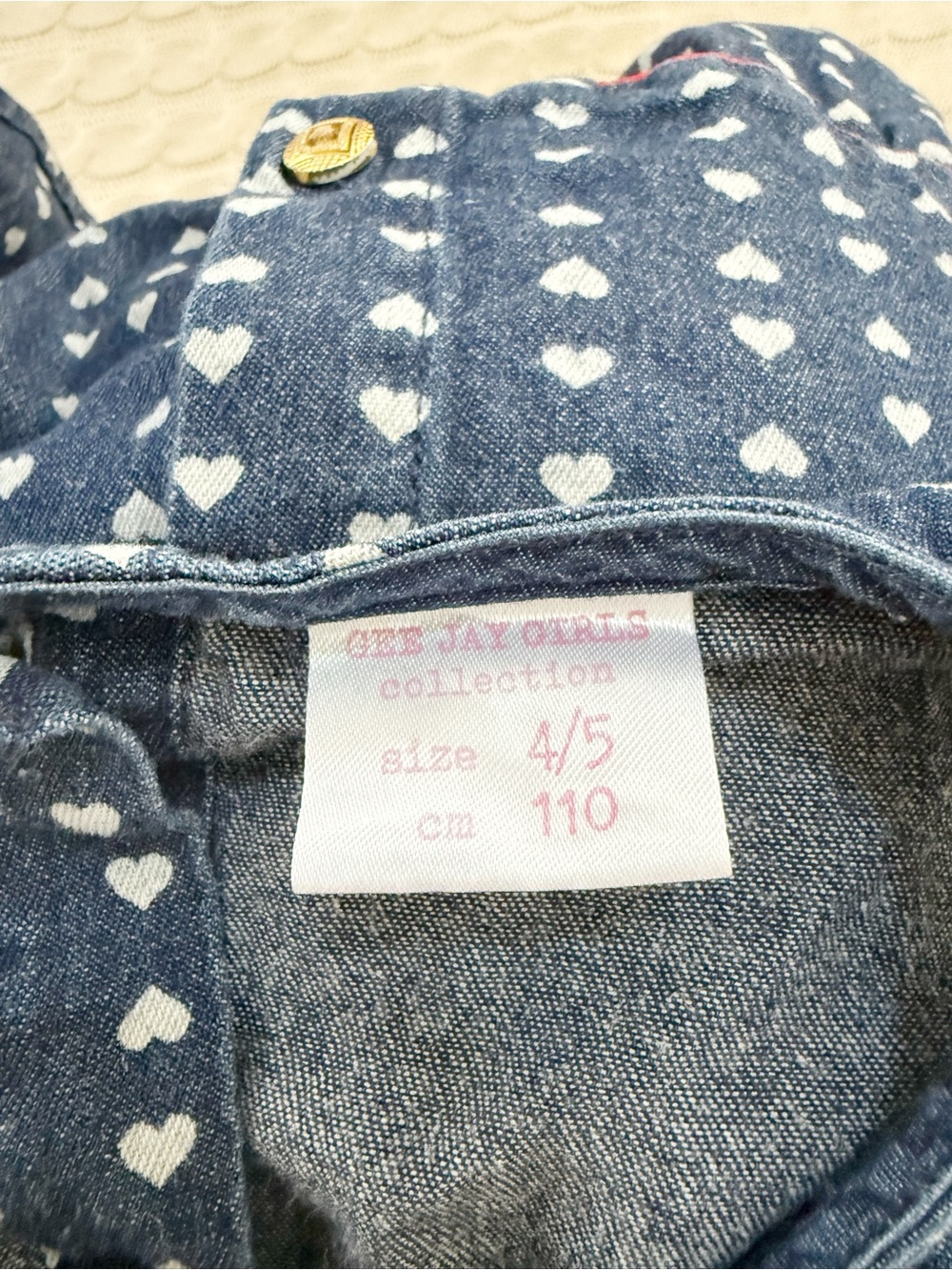 Gee Jay Girls Navy Heart-Print Denim Dress with Red Trim - Picture 3 of 3